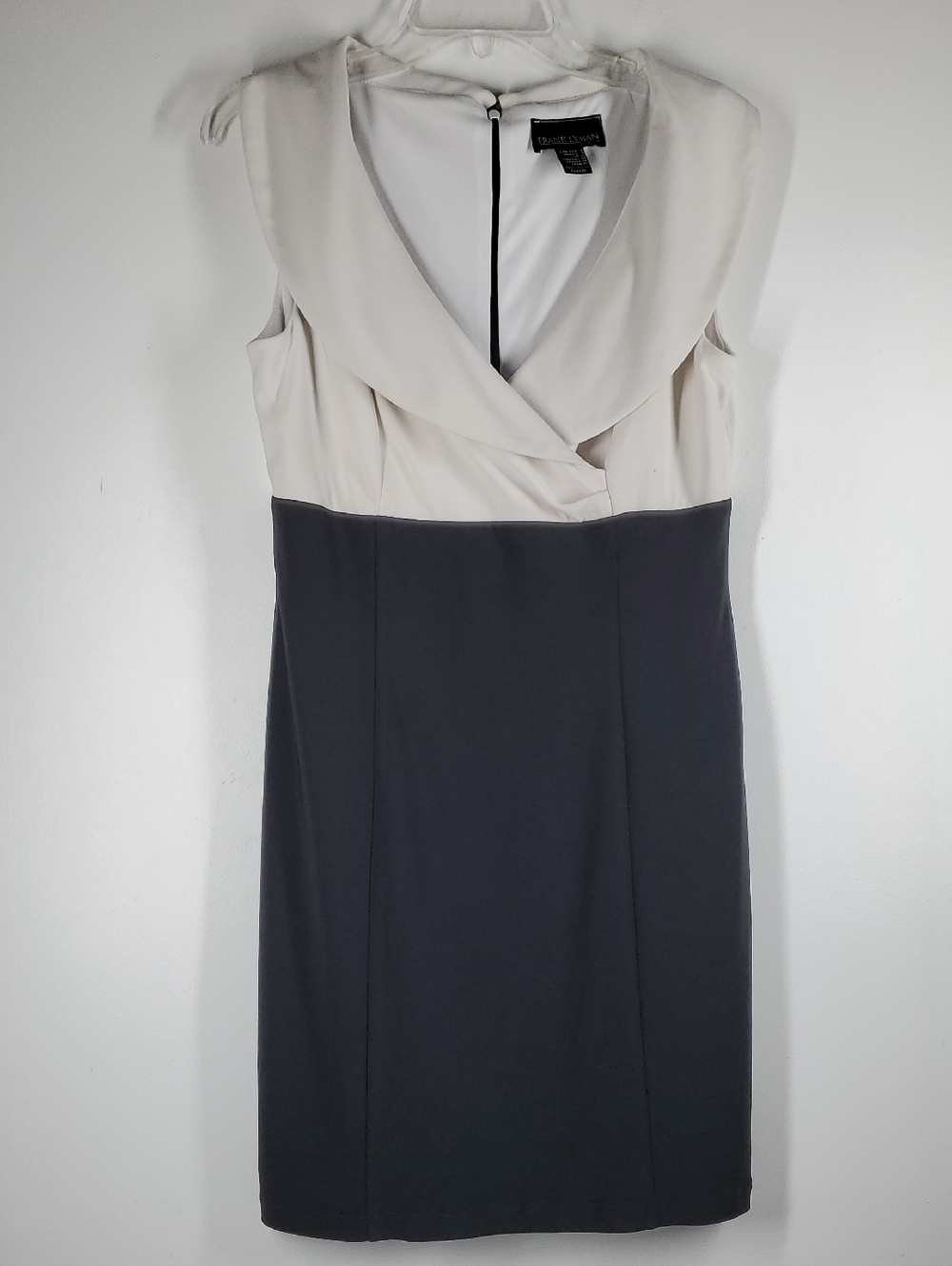 Frank Lyman Design Two-Tone Ivory and Black Midi Sheath Dress